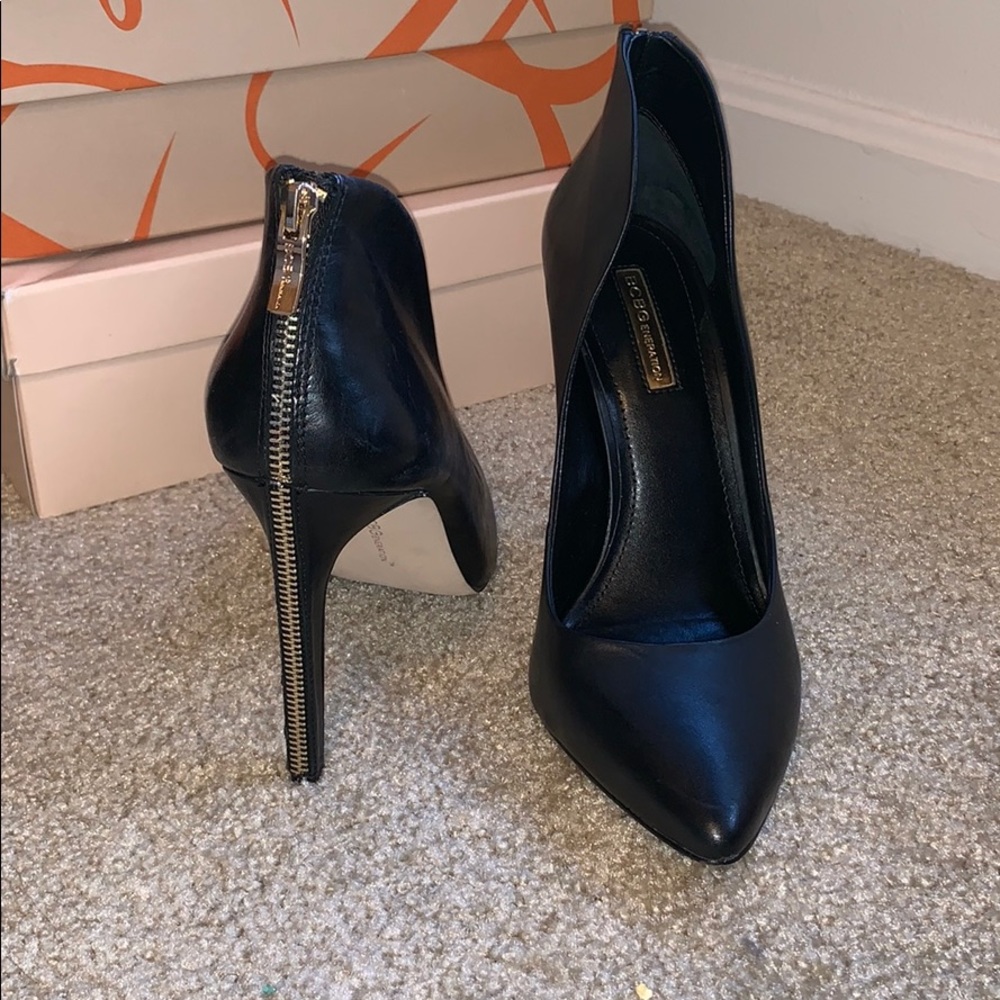 Black Leather BCBG Zippered Heel